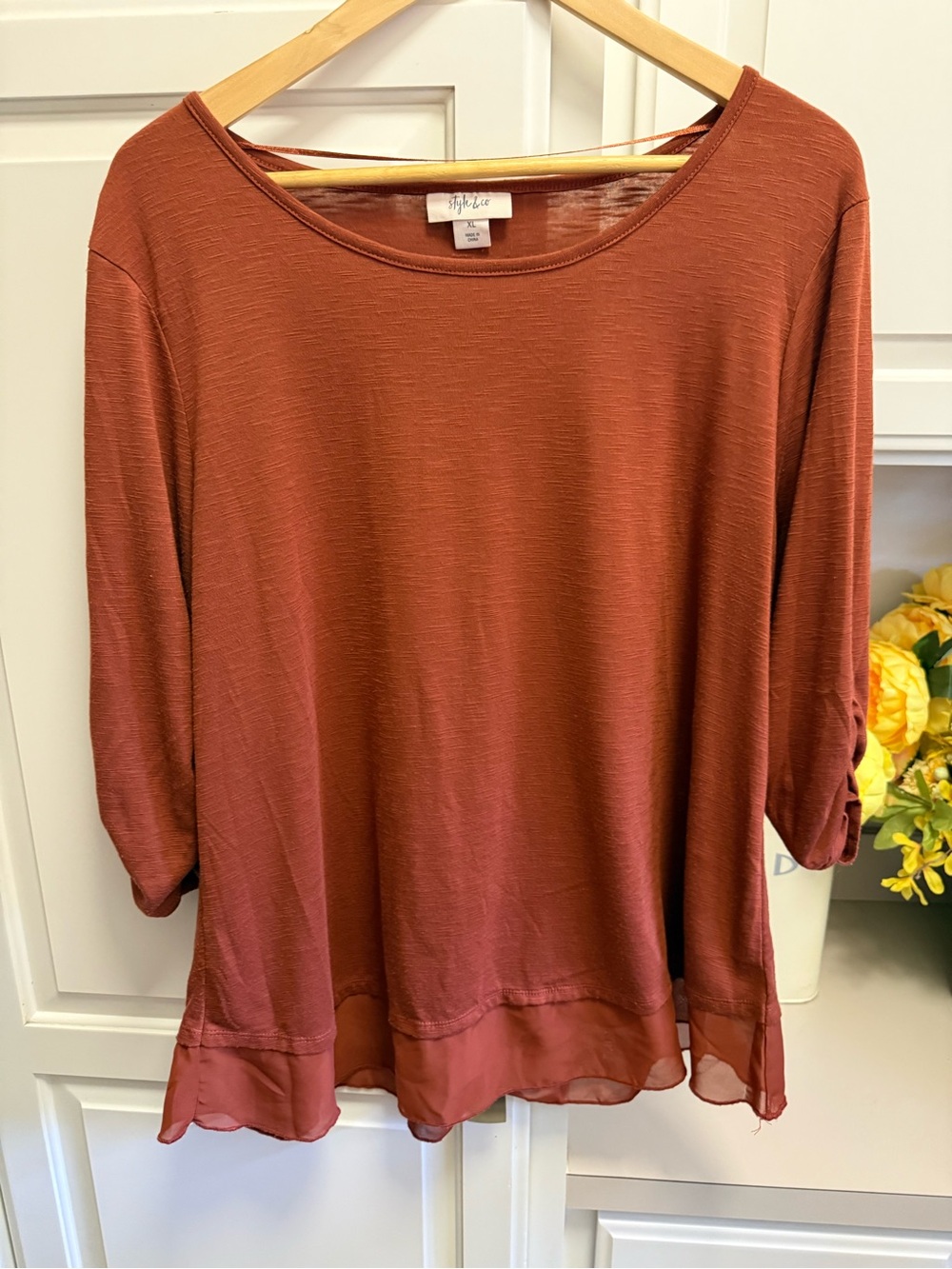 Style & Co. Women's Burnt Orange Long-Sleeve Scoop Neck Top